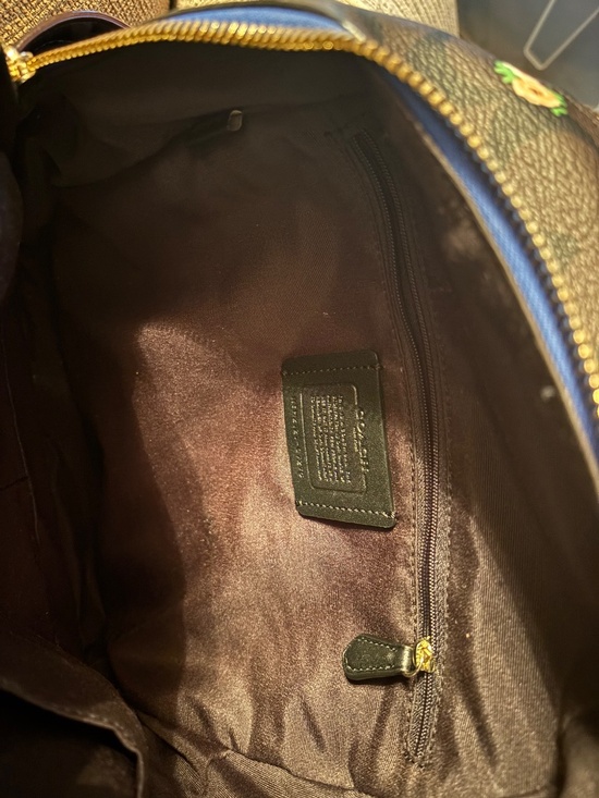Coach Court Bookbag Brown w/Flowers & Side Pockets